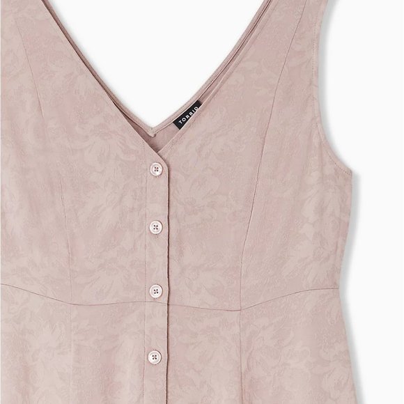 Taupe Jacquard Button Front Fit Flare Peplum Tank - Picture 2 of 4